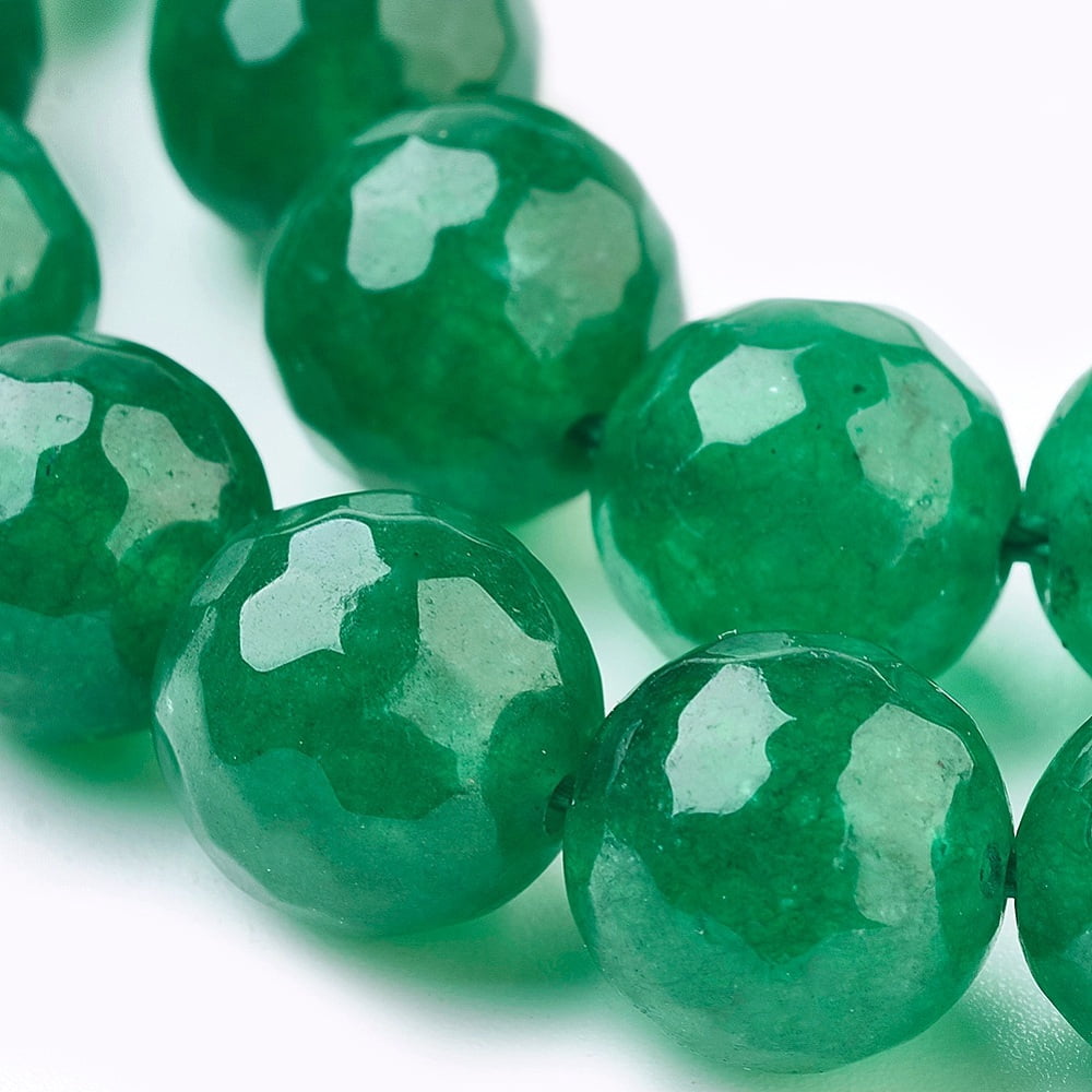 Natural Malaysia Jade Beads Strands Dyed Faceted Round Dark Green 10mm Hole: 1.2mm 37pcs/strand 14.9 inch