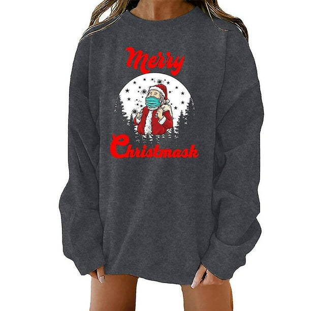Sudadera navideña de gran tamaño para mujer, jersey con estampado de Papá Noel navideño, Top tipo jersey