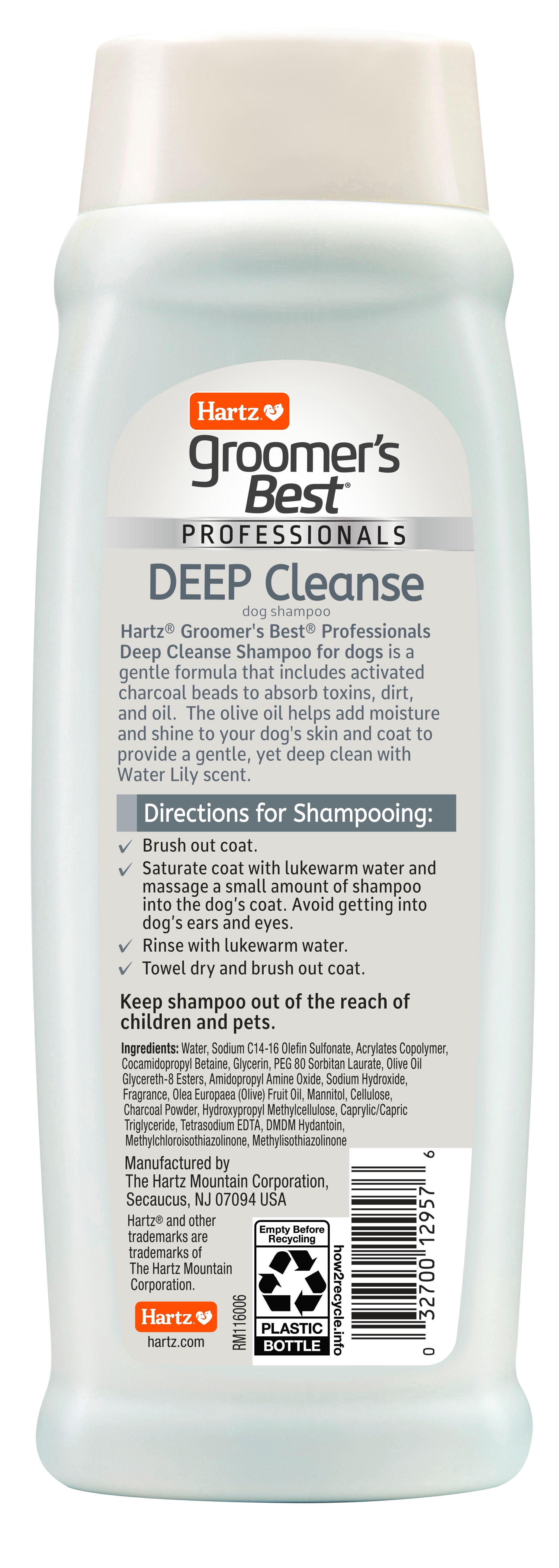 Hartz Groomer's Best Professionals Deep Cleanse Dog Shampoo with Activated Charcoal, Fresh Water Lily Scent, 18 fl oz