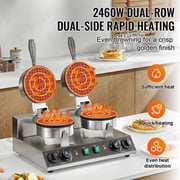 KFFKFF Double Head Commercial Waffle Maker, Round Belgian Waffle Cooking Device, 2460W, Non-Stick, with Temperature and Timer Settings, Ideal for Cafes, Bakeries, Snack Shops, and Home Use