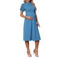 thumbnail image 4 of INSPIRE CHIC Women's Work Maternity Dresses Mock Neck Button Pleated Front Office A-Line Pregnancy Business Dress L Peacock Blue, 4 of 6