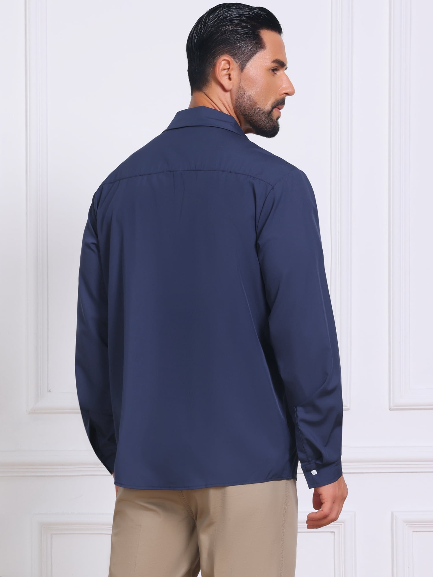 DARING DIVA Men's Contrast Trim Long Sleeve Button Down Formal Shirts 2XL Dark Blue