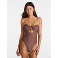 thumbnail image 2 of No Boundaries Polka Dot Tie Front Bandeau One Piece Swimsuit, Women's XXS-XXL, 2 of 6