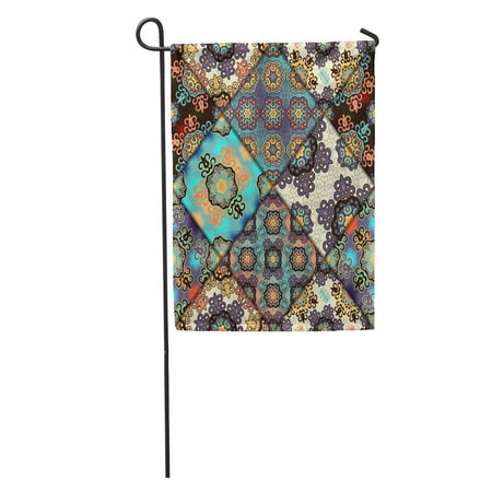 SIDONKU Colorful Abstract Patchwork Pattern Geometric and Floral Ornaments Vintage Garden Flag Decorative Flag House Banner 12x18 inch