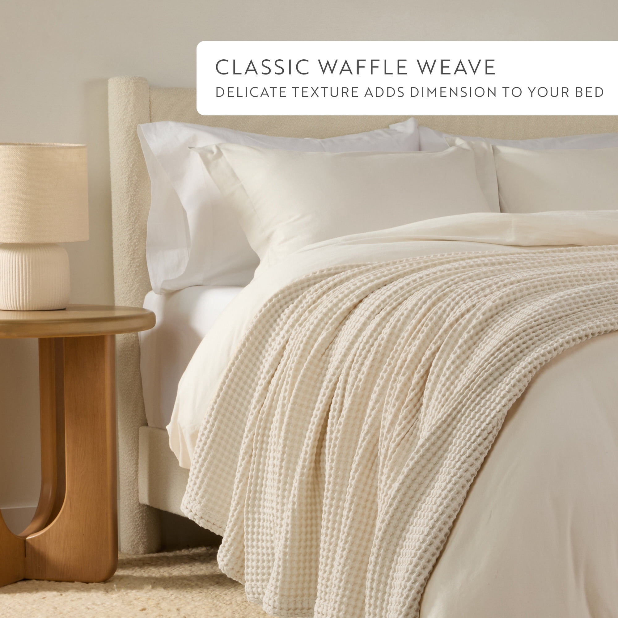 Noble Linens 100% Cotton Waffle Texture Bed Blanket, Natural, King/Cal King