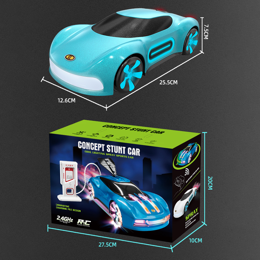 Q206 New Energy Concept RC Car, Smart Spray Light Sports Car Toy with 3.7V 1200mAh Battery, 2.4G Remote Control , Music & LED Effects – For Adults