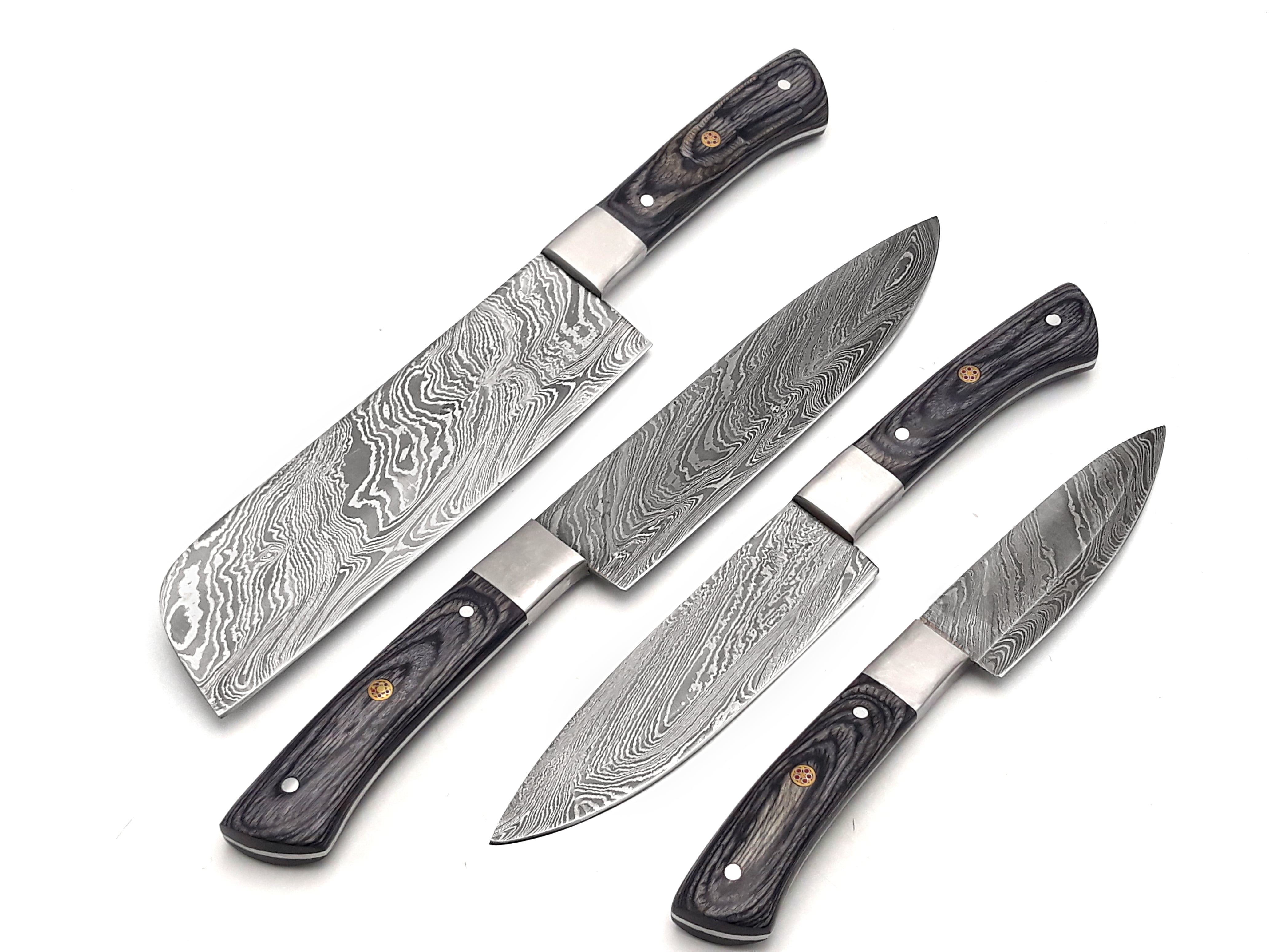 Smart & Sharp Custom Handmade Damascus Chef Knives Set/Kitchen Knives 4 Pieces Set 17409 (Black)