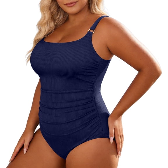 Ticikt Women Plus Size One Piece Swimsuits Tummy Control Bathing Suit Front Ruched Push Up Swimwear,Color:Dark Blue,Size:20