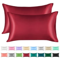 Lirex 2-Pack Microfiber Silk Pillowcase, Queen Size, Satin Soft, Envelope Closure, Wine Red, Adult