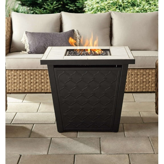 Better Homes & Gardens River Oaks 30”  Square Tile Top Gas Fire Pit Table with 50,000 BTU