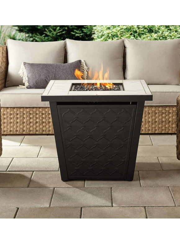 Better Homes & Gardens River Oaks 30  Square Tile Top Gas Fire Pit Table with 50,000 BTU