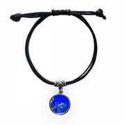 Ocean Deep Water Blue Hippocampus Water Bracelet Leather Rope Wristband Black Jewelry