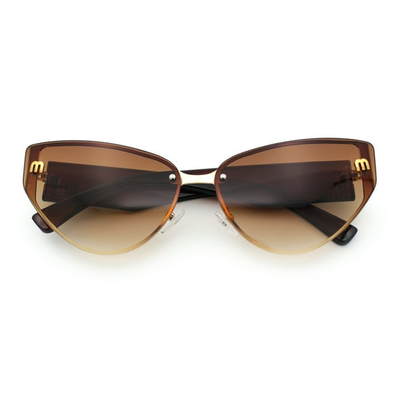 Womens Metal Frame Rimless Oversized Luxury Fashion Cat Eye Sunglasses Gold Brown - Brown
