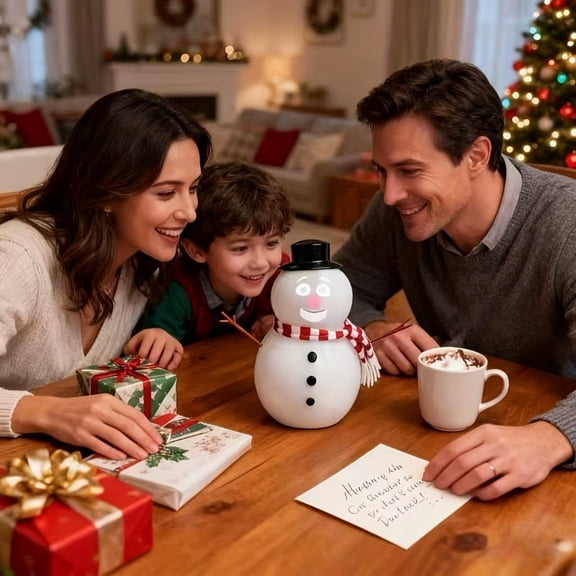 Talking Christmas Snowman Statue with Moving Eyes & Sound, Plug & Play Flashing Music Decor, Cute Indoor Desk Figure for Holiday Gift Giving