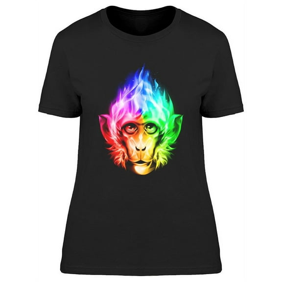 Rainbow Fire Monkey Head T-Shirt Women -Image by Shutterstock, Female XX-Large