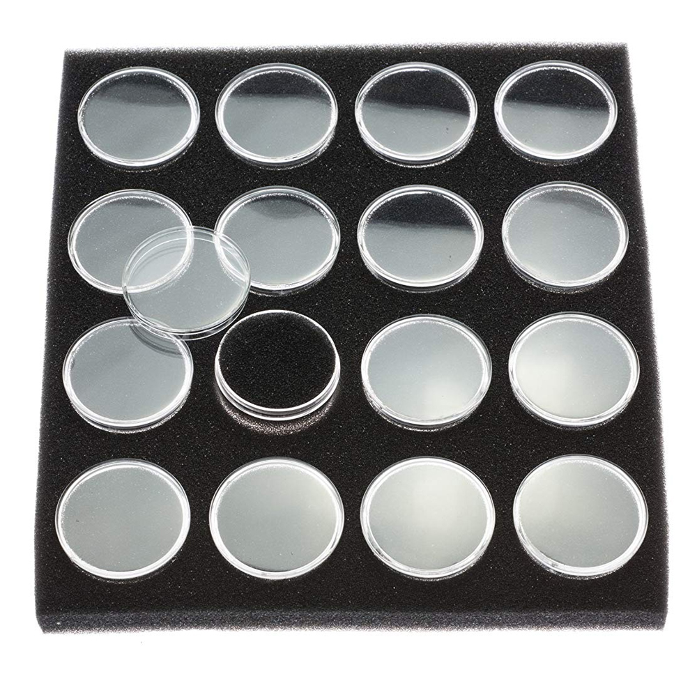16 Pc Clear Round Display Containers Snap-On Lids Black Foam Fillers Gem Jewels - image 2 of 3