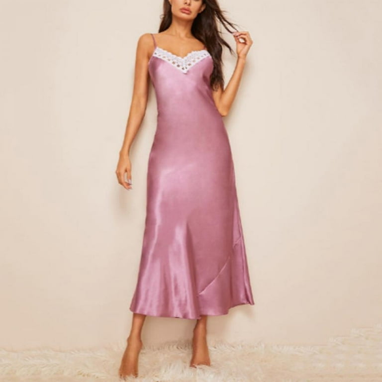 Satin Pajama Long Women S Silk Slip Dress Sleeveless Full Slip Nightdress Spaghetti Strap Pajamas