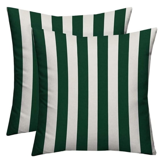 Outdoor Throw Pillows 2-Pack | 20x20 Patio Cushions | Spun Polyester | Water Resistant & Fade Proof | Green White Stripe Decorative Pillows