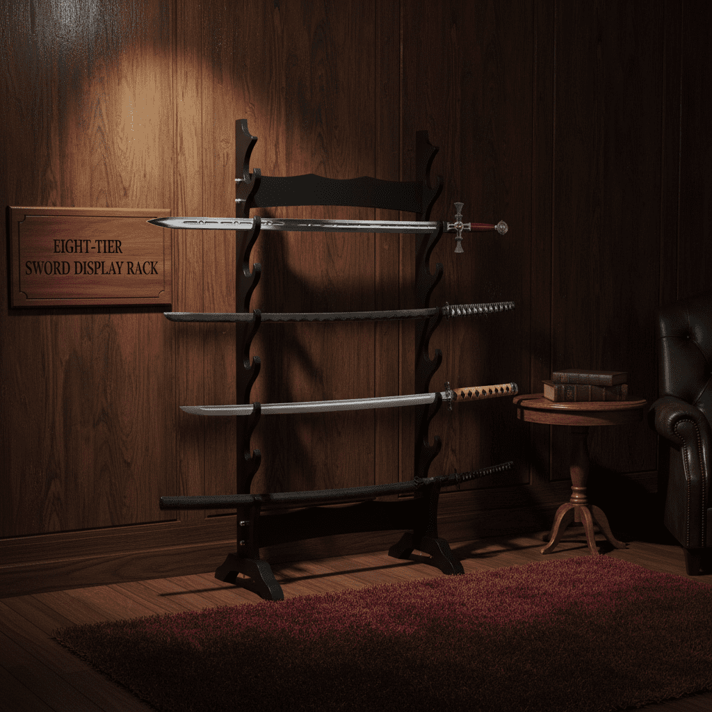 Qunbio 8 Tier Sword Stand, Wooden Japanese Samurai Sword Holder, Sword Display Stand Floor for Katana