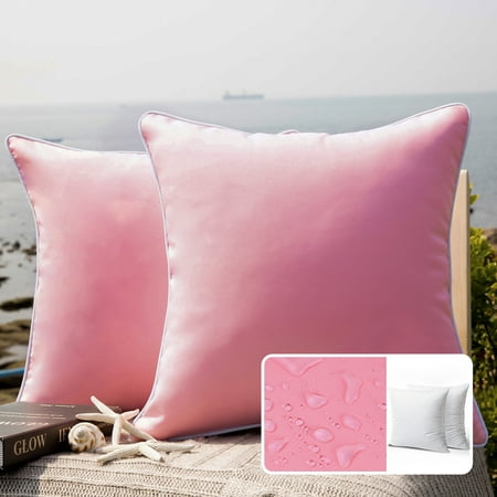Phantoscope Summer Waterproof Square Cusion Outdoor Decorative Throw Pillow for Patio, 18" x 18", Pink, 2 Pack