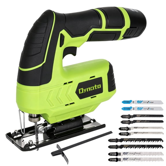 Dynato 12V Cordless Jig Saw Kit, Electric Jigsaw with 10pcs Blades&Edge Guide, Included 1.5 Ah Battery and Charger