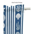 thumbnail image 5 of Navy Blue Coastal Linen Curtain Valance for Bedroom/Bathroom/Kitchen/Living/Dining Room Window,White Striped Starfish Shells Jellyfish Coral Pocket Topper Drapes Decorative Cafe Drapery 60"x18", 5 of 6