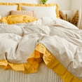 thumbnail image 4 of Move Over Beige Grey Yellow Ruffle Bedding Sets Queen Linen Grey Yellow Reversible Duvet Cover Set Washed Microfiber Yellow Ruffled Pattern No Filling, 4 of 9