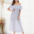 thumbnail image 2 of LNWUY Women Elegant Floral Lace Off Shoulder Dresses Ruffle Short Sleeve Boho Dress Evening Gown Party Cocktail Dress Blue XXL, 2 of 5