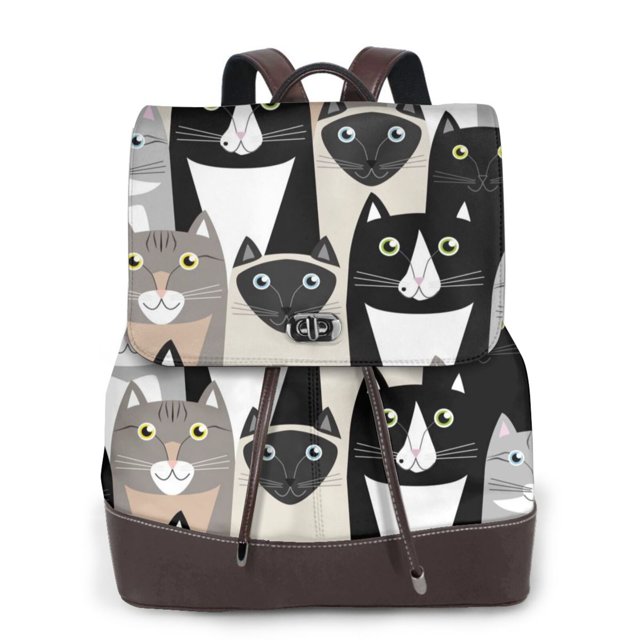 Disketp Colors Cats Mochila de Cuero para Mujer, Bolso de Espalda Antirrobo con Estilo para Viaje, Trabajo y Uso Diario