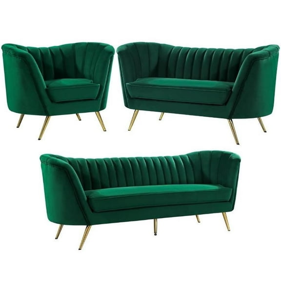 Home Square 3-Piece Set with Accent Chair Loveseat and Sofa in Green and Gold
