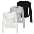 thumbnail image 1 of ONLY Camiseta de manga larga para mujer paquete de 3 - ONLRILEY O-NECK TOP, manga larga, cuello redondo, algodón elástico Negro/crudo/gris L (Large), 1 of 7