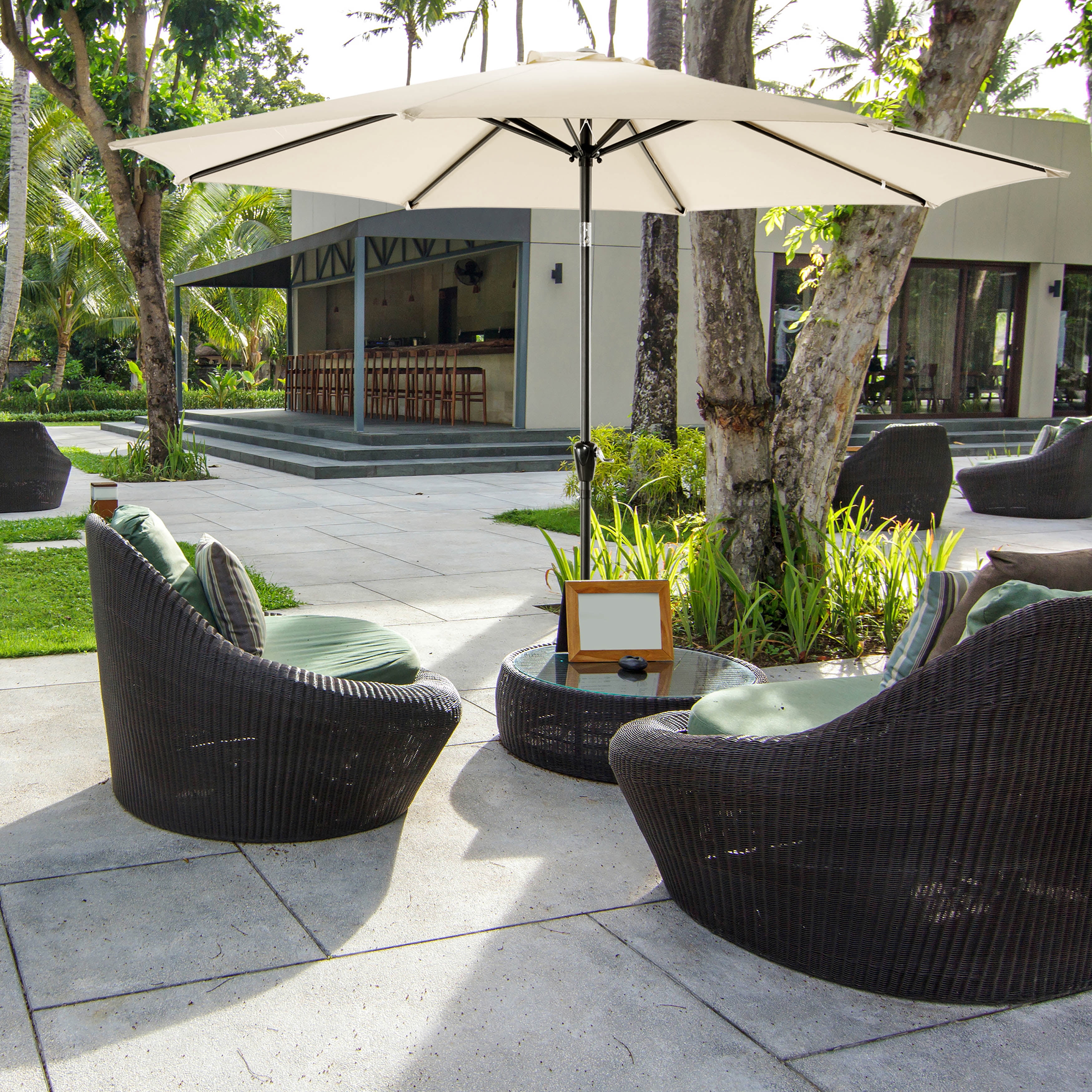 Nuu Garden 8 ft Outdoor Aluminum Patio Umbrella, Outdoor Table Umbrella with 8 Sturdy Ribs Patio Umbrella with Push Button Tilt and Crank
