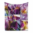 thumbnail image 1 of Rustic Soft Flannel Fleece Blanket, Blooming Iris Flowers Orchids on Rustic Wood Natural Floral Beauty Romantic Image, Cozy Plush for Indoor and Outdoor Use, 70" x 90", Yellow Purple, by Ambesonne, 1 of 6