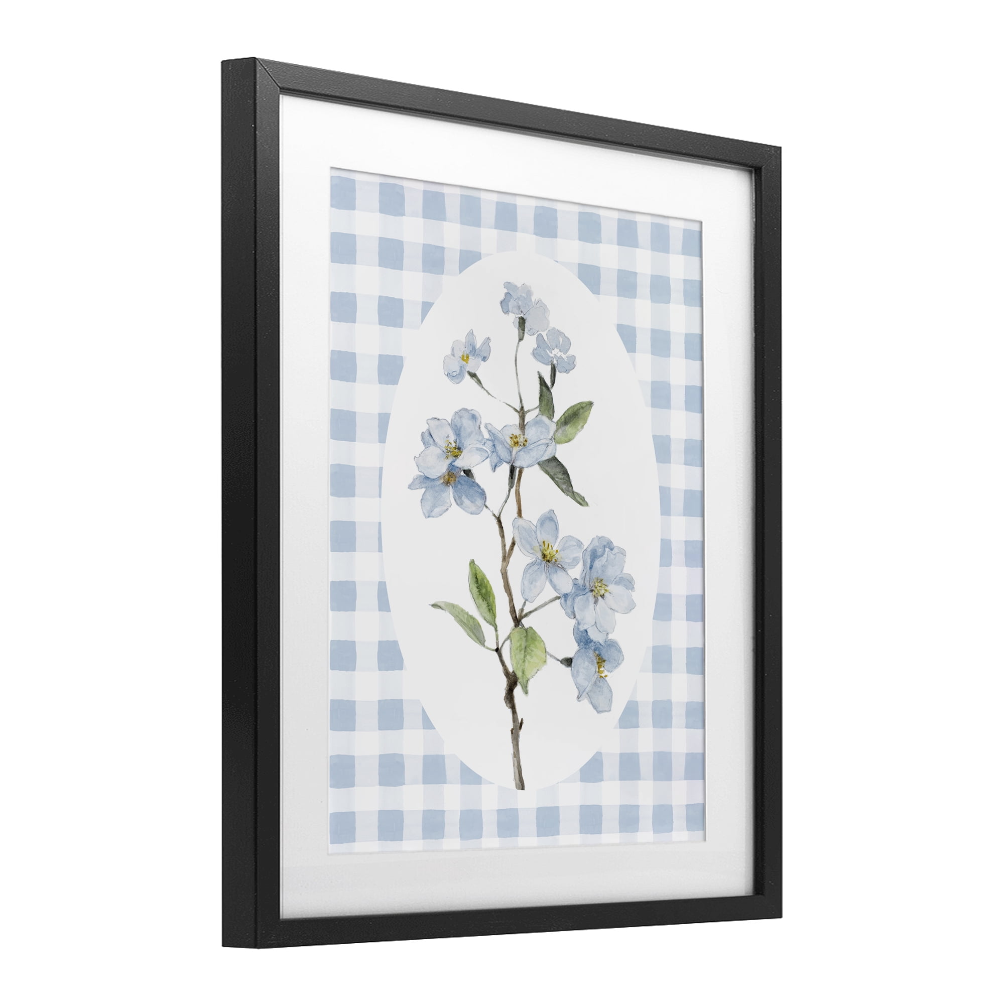 Stupell Industries Blooms on Blue Checkers Black Framed Print Under Glass, design by Lanie Loreth