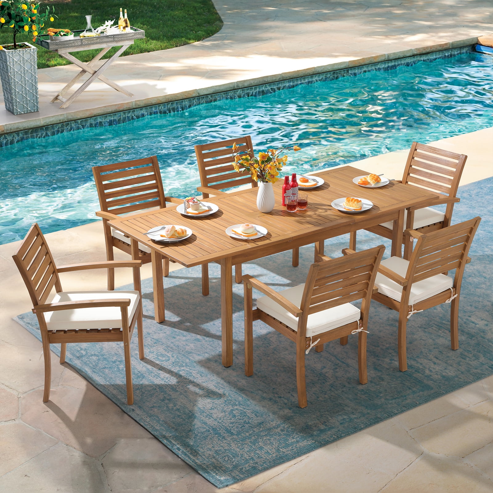 OC OrangeCasual 7 Piece Patio Dining Set, Outdoor Acacia Wood