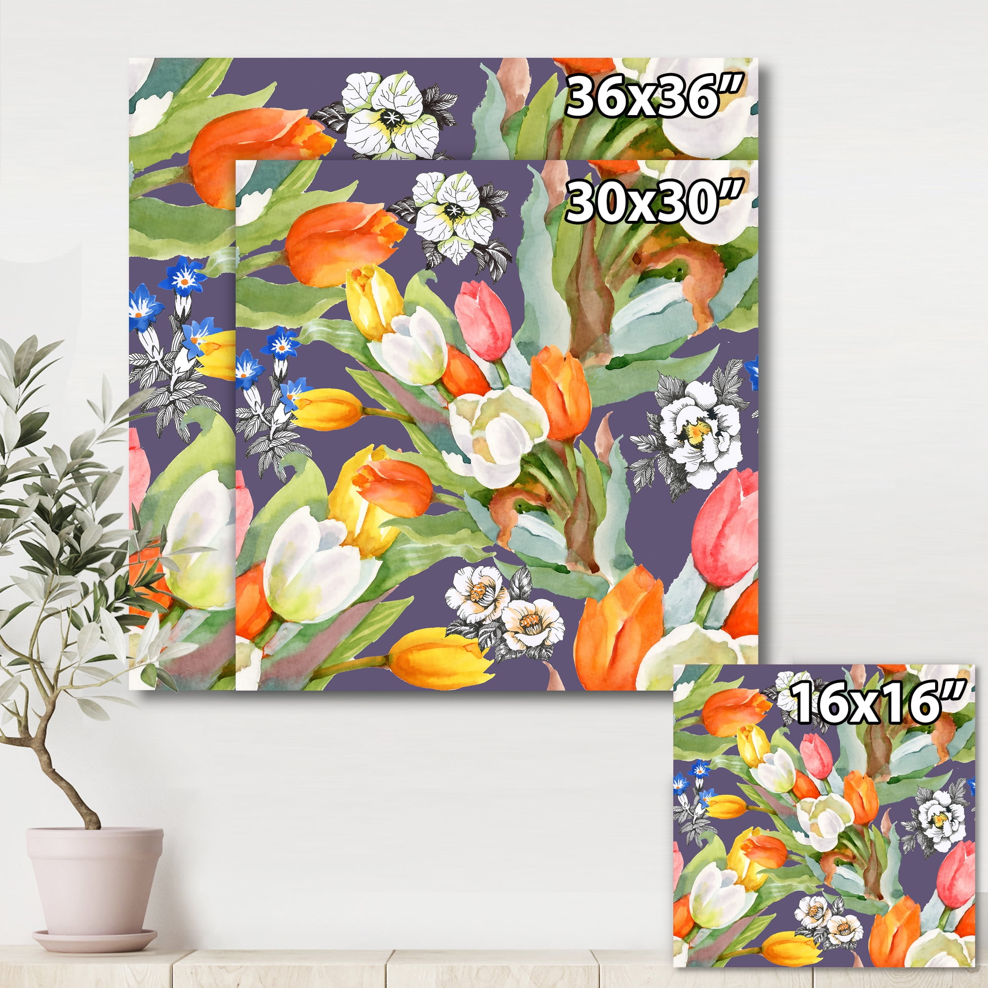 Designart ' Blooming Orange and White Tulips III ' Traditional Canvas Wall Art Print