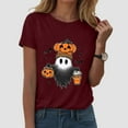 thumbnail image 2 of enyan Halloween Tshirts Women Funny Ghost Pumpkin Graphic Printed Shirts Halloween Short Sleeve Graphic Tees Fall T-Shirts Tops Wine,XL, 2 of 5