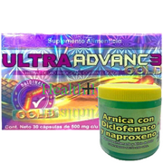 Ultra Advanc3 gold + 1 gel arnic , Ultra Advance 3 Herbs of Traditional ultradvance Jenjibre Omega 3 Moring  Ultradvance3