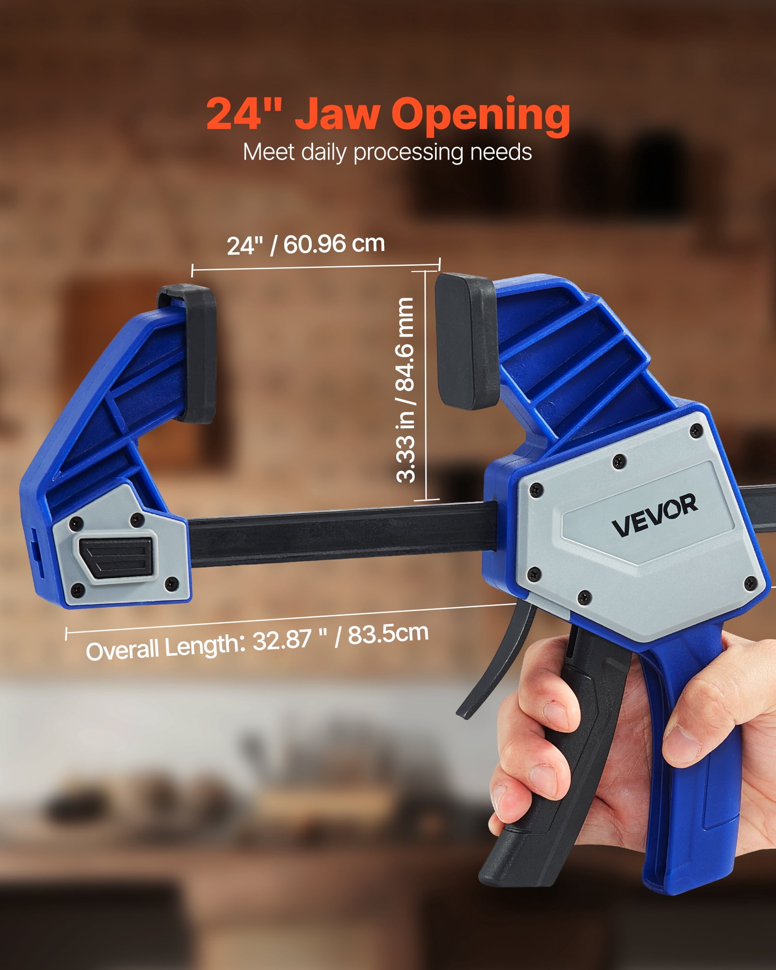 VEVOR Bar Clamps for Woodworking,2-Pack 24 inch One-Handed Clamp/Spreader, Quick-Grip F-Clamp with 340 lbs Load Limit,Premium Plastic and Carbon Steel,for Woodworking Metal working,Blue + Black