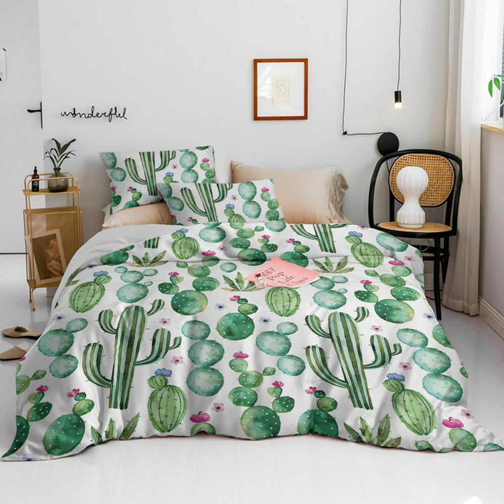 Arightex 3 Piece Queen Size Bedding Duvet Cover Set, Cactus Floral ...