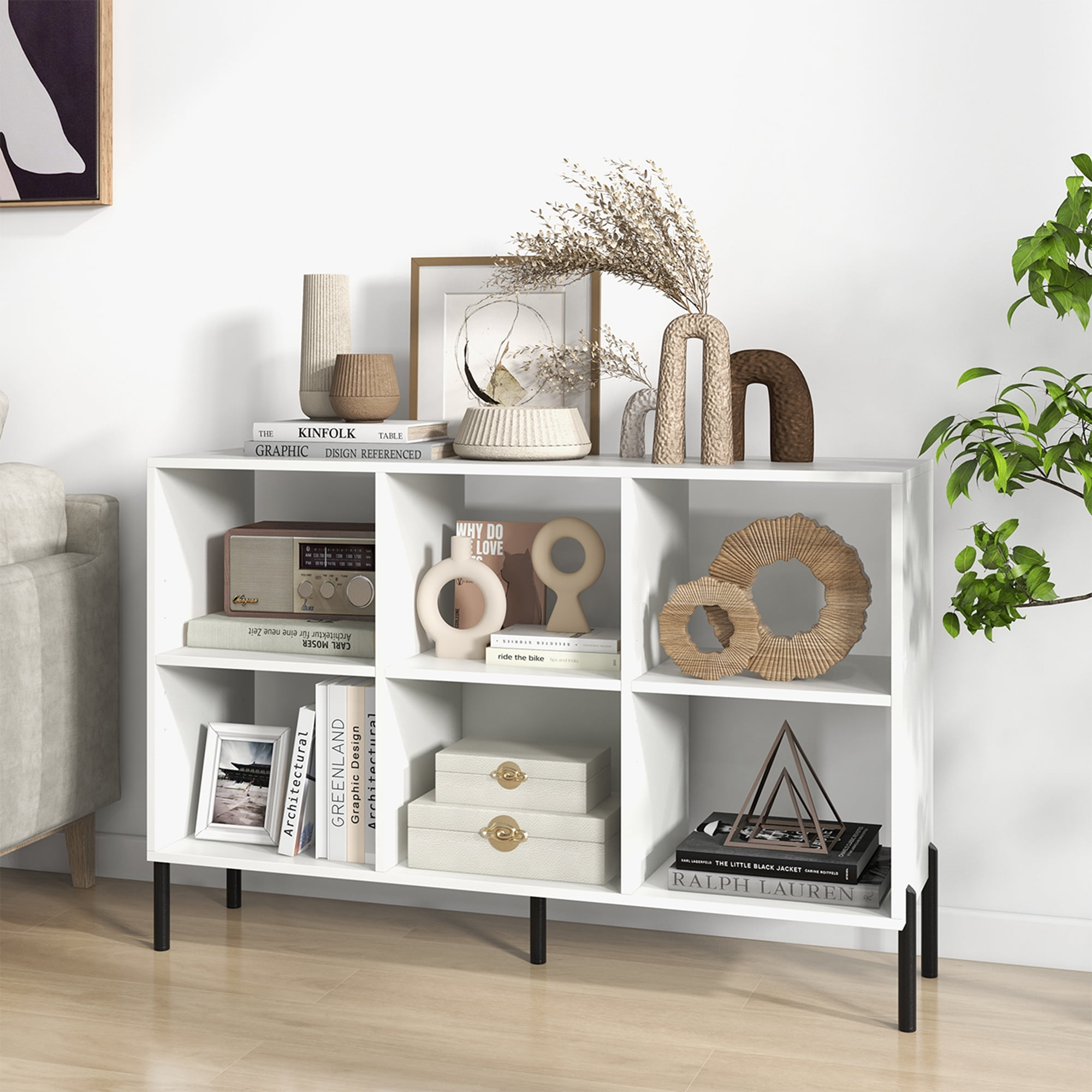 Costway 6 Cube Storage Shelf Organizer Bedroom Bookcase Square Cubby Cabinet White 47 x 14 x 31.5
