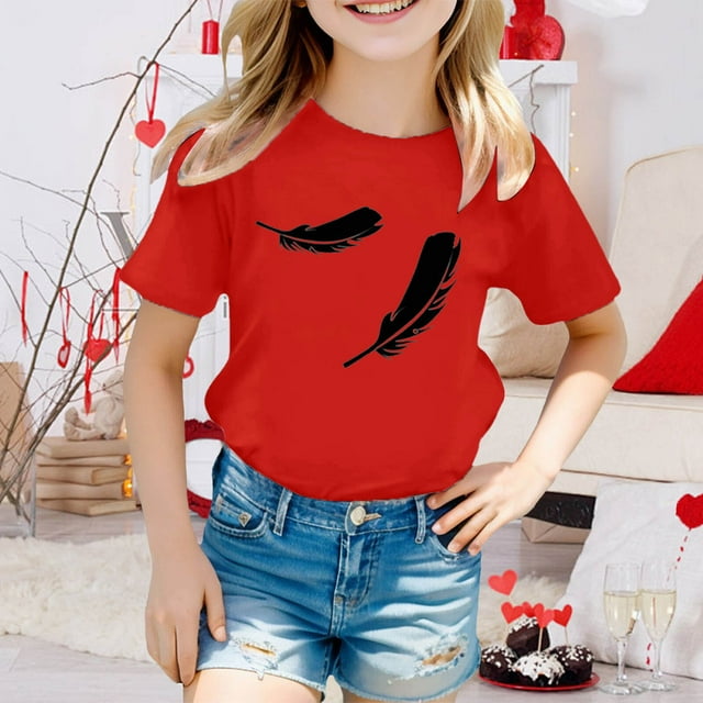 Hauts d'Été pour Filles - T-Shirts à Col Rond Confortables avec Imprimés Mignons pour Activités Extérieures - Respirants et Extensibles pour Enfants 3-13 Ans
