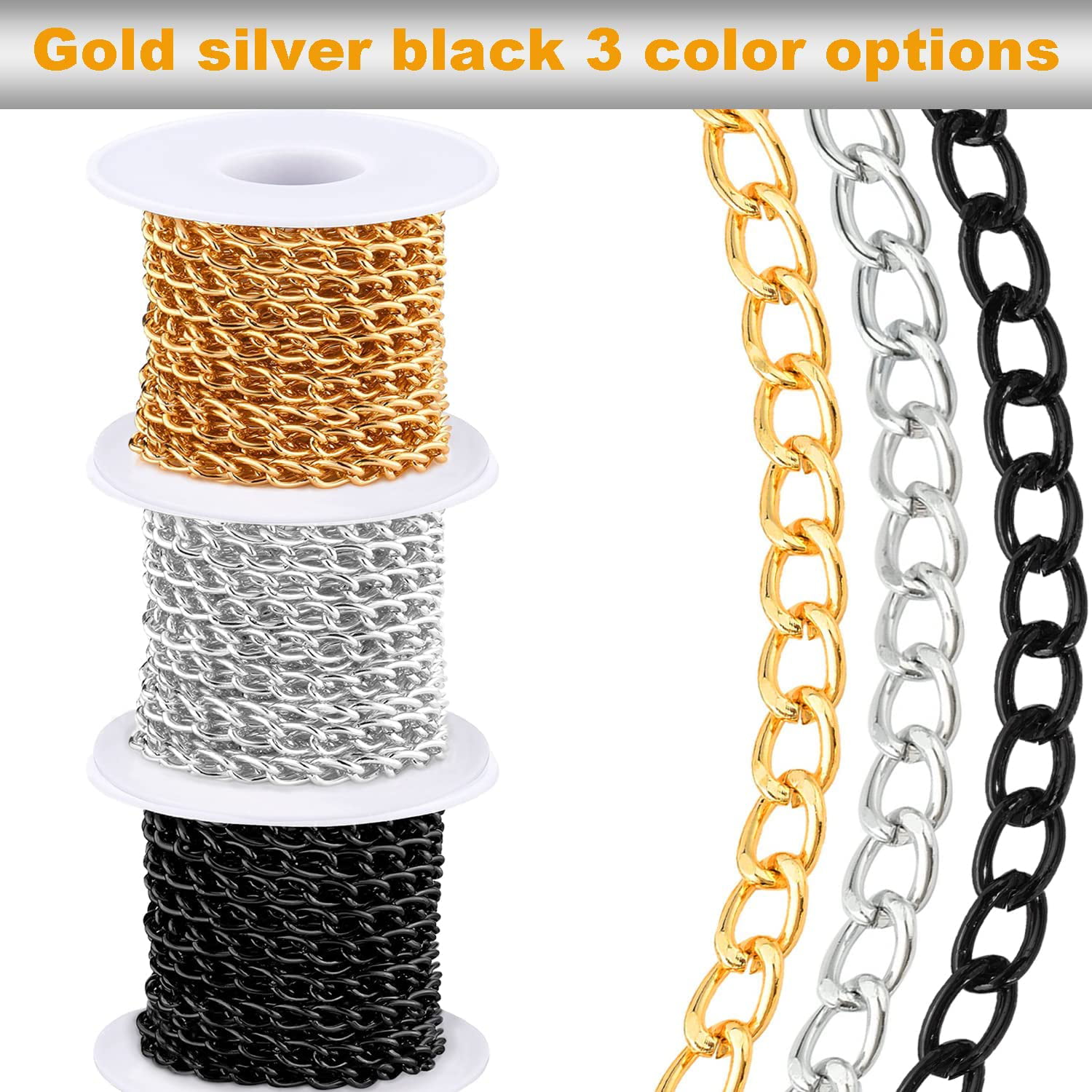 Craftdady 16.4 Feet Aluminum Curb Chain Link Gold Twisted Cable Cross Chain  Unwelded 10x6.5mm with Spool for Bracelet Necklace Tassel Earring Jewelry