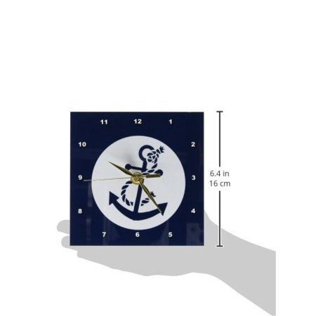 Anchor Nautical Clock - 3dRose Nautical Navy Blue Anchor, Desk Clock, 6 by 6-inch