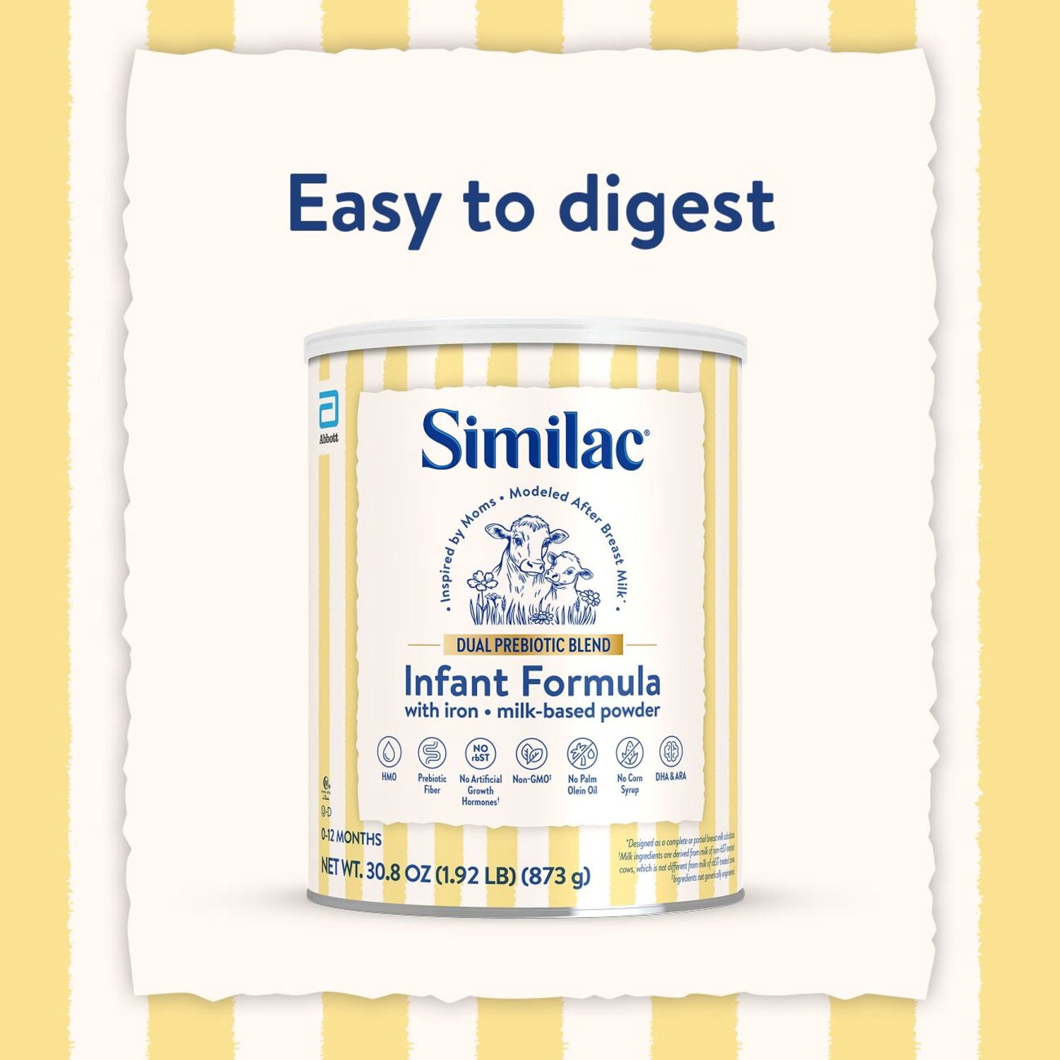 Similac Dual Prebiotic Blend Powder Baby Formula, 0-12 Months, 30.8-oz Can