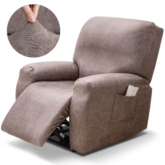 TOPCHANCES Stretch Recliner Sofa Covers, Faux Leather Armchair Slipcover, Non-slip Couch Protector with Elastic Bottom, Friendly to Pets (Brown)