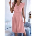 thumbnail image 4 of Women Summer Elegant Ruffle Sleeve Dress Semi Formal Boho Outfits Pink M, 4 of 9