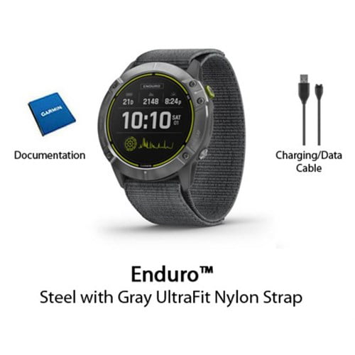 Garmin Enduro - Stainless steel - sport watch with strap - UltraFit nylon - gray - wrist size: 110-220 mm - 1.4" - Bluetooth, ANT+ - 2.5 oz - Walmart.com