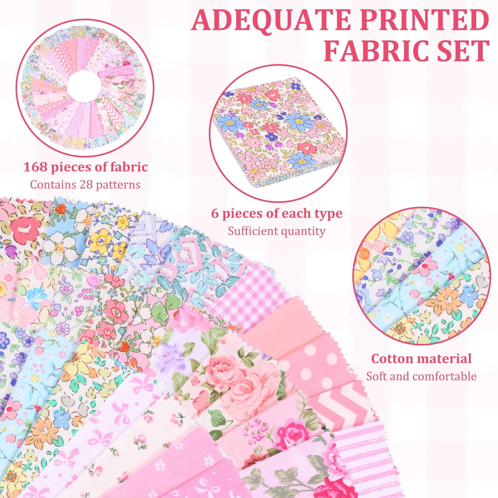 Atopoler 168 Pcs Cotton Fabric Squares,Pre Cut Quilted Fabric for Sewing Home Decor Scrapbooking Patchwork DIY Crafts,5 x 5 inches,Style 3