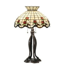Meyda Tiffany - 19138 - Three Light Table Lamp - Roseborder - Beige Burgundy Pink-190pack